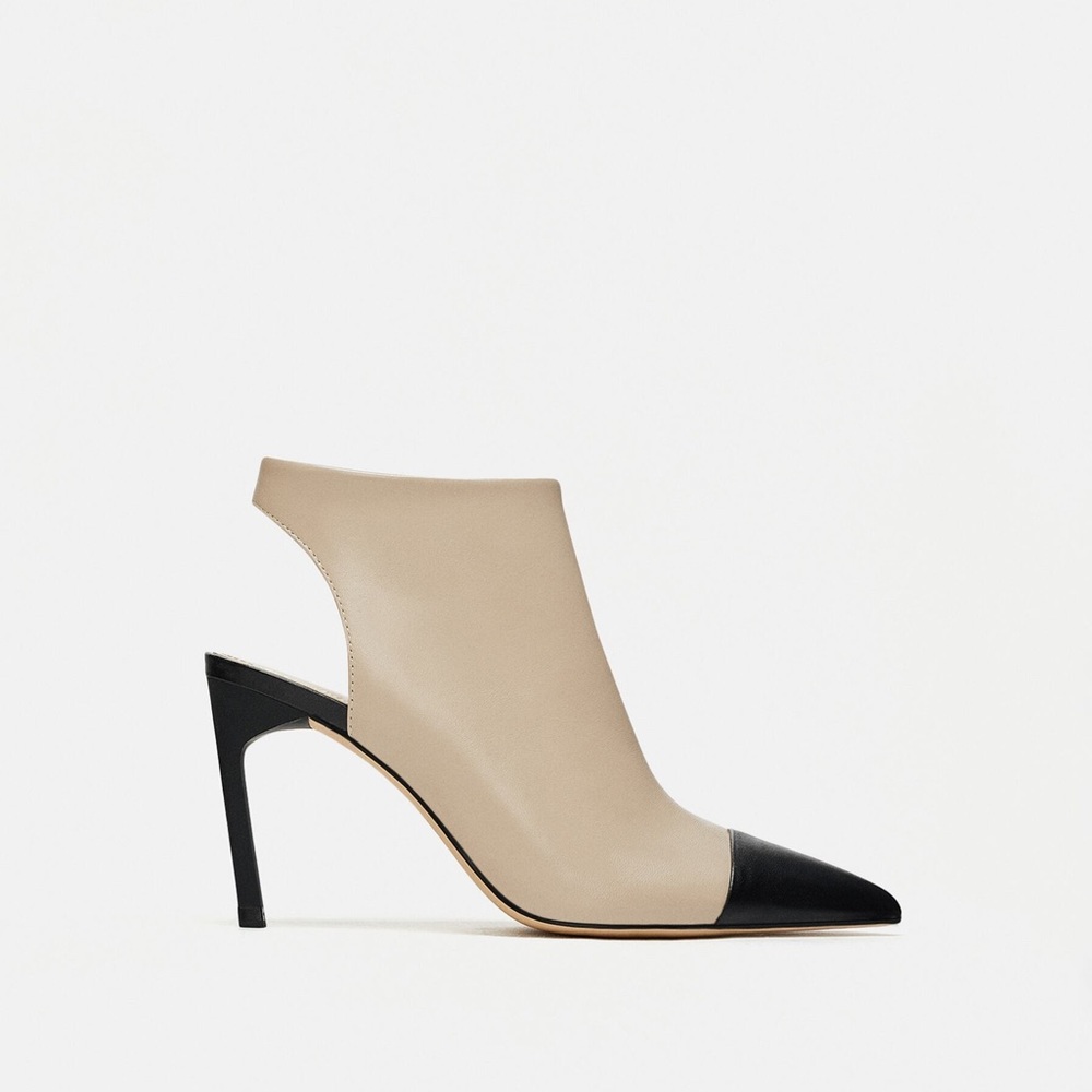ZARA 100% LEATHER COLOR BLOCK HEELS BOOTS OPEN BACK NEW WITH TAGS US 8 EUR 39 - Picture 2 of 4